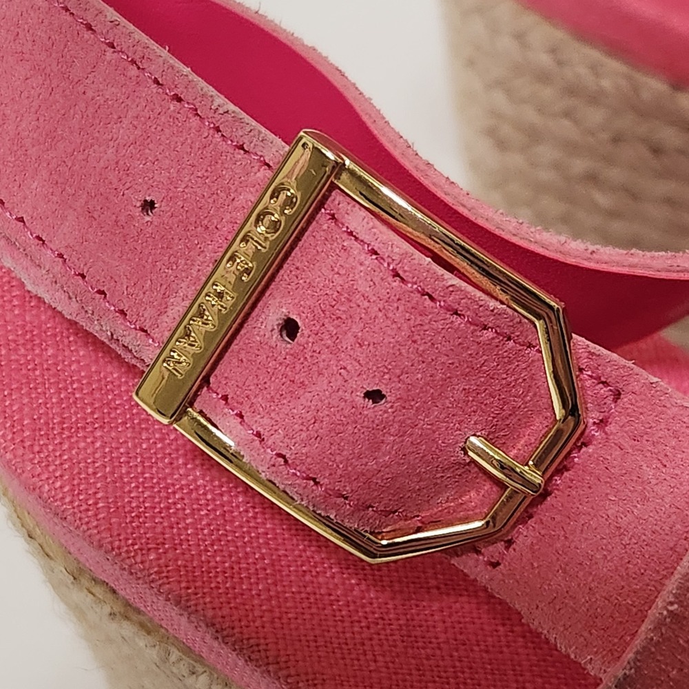 COLE HAAN 'Crystal' Pink Suede Wedge Espadrille Sandals Size 5 B - Picture 2 of 9